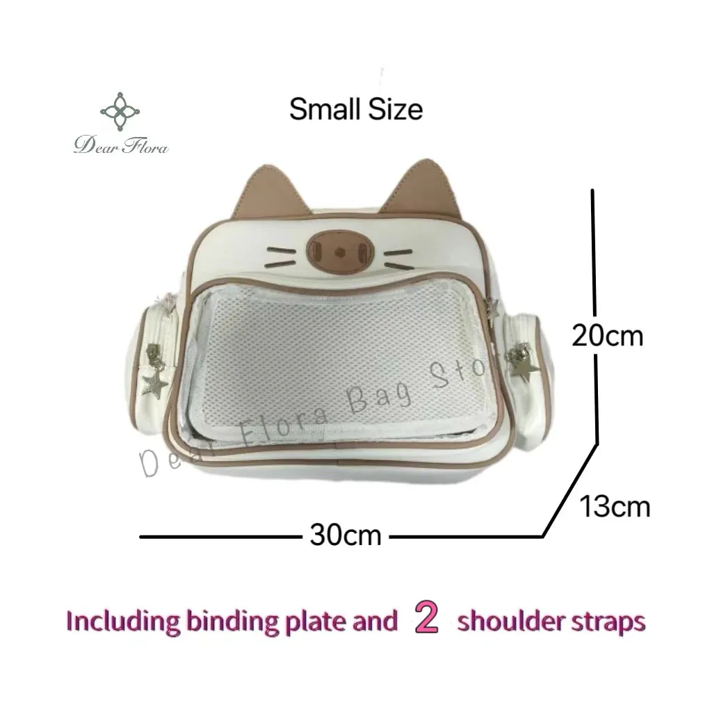 🌟 Adorable Y2K Cat Ita Bag 🐾 Cute PU Crossbody with Transparent Pocket! 👜 Perfect for Girls! 🌈