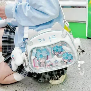 🌟 Adorable Y2K Cat Ita Bag 🐾 Cute PU Crossbody with Transparent Pocket! 👜 Perfect for Girls! 🌈