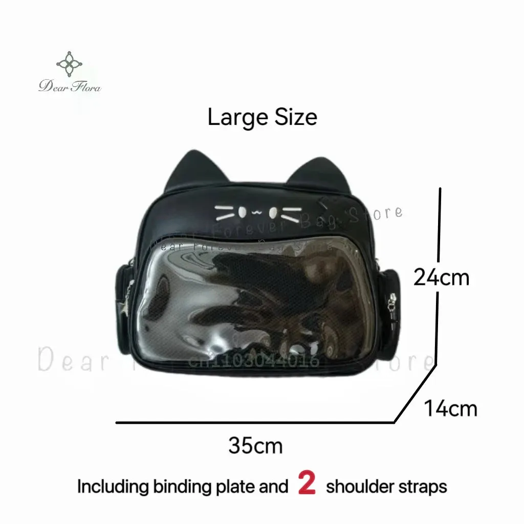 🌟 Adorable Y2K Cat Ita Bag 🐾 Cute PU Crossbody with Transparent Pocket! 👜 Perfect for Girls! 🌈