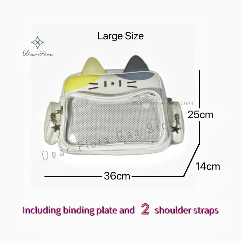🌟 Adorable Y2K Cat Ita Bag 🐾 Cute PU Crossbody with Transparent Pocket! 👜 Perfect for Girls! 🌈