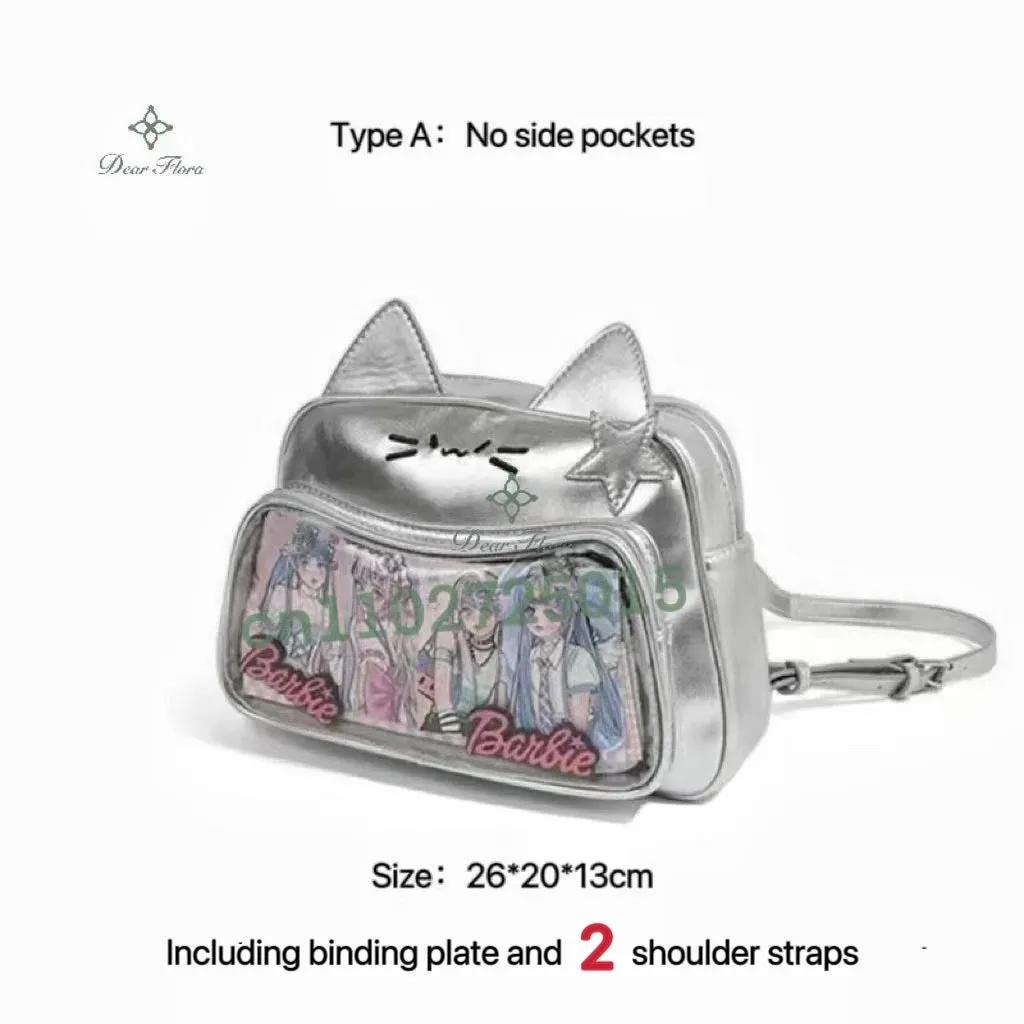 🌟 Adorable Y2K Cat Ita Bag 🐾 Cute PU Crossbody with Transparent Pocket! 👜 Perfect for Girls! 🌈