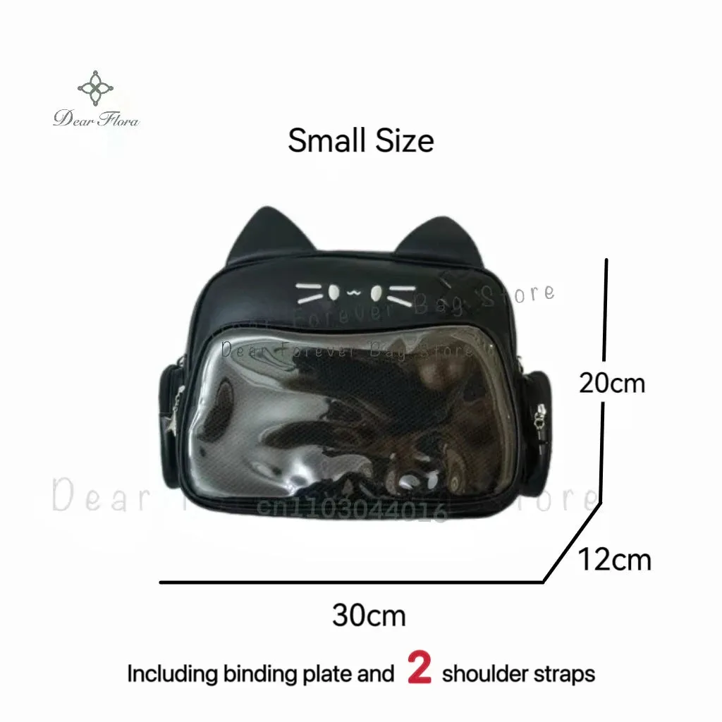 🌟 Adorable Y2K Cat Ita Bag 🐾 Cute PU Crossbody with Transparent Pocket! 👜 Perfect for Girls! 🌈