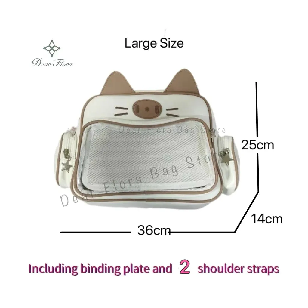 🌟 Adorable Y2K Cat Ita Bag 🐾 Cute PU Crossbody with Transparent Pocket! 👜 Perfect for Girls! 🌈