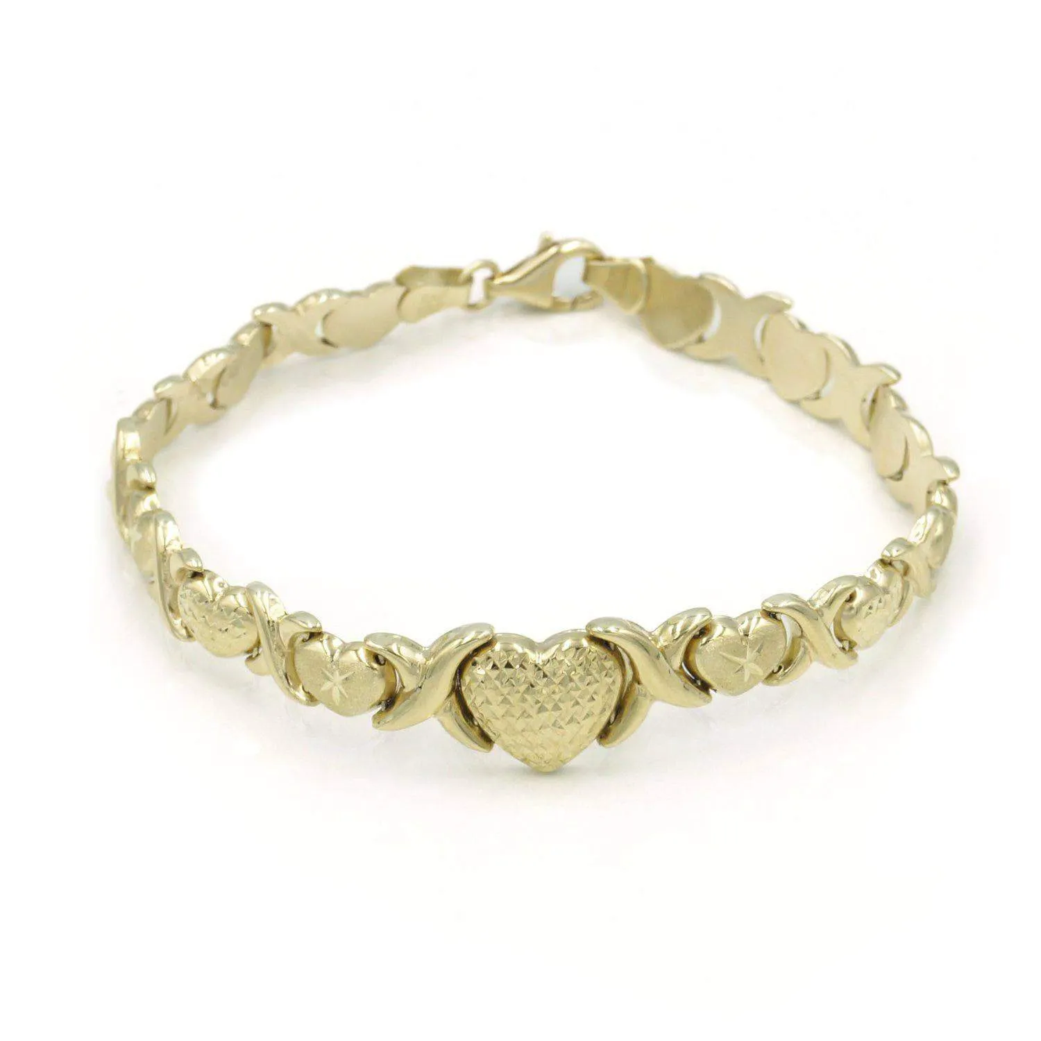 10K XO-Hugs and Kisses Italian Bracelet with center Heart