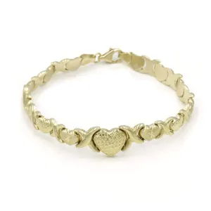 10K XO-Hugs and Kisses Italian Bracelet with center Heart
