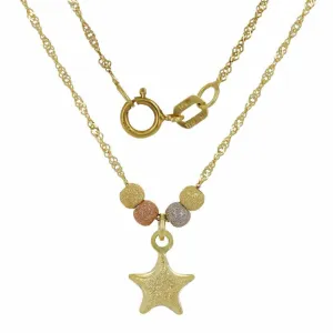 14k Tri Color Gold Ball Beads & Star Charm Pendant with 17" Singapore Necklace