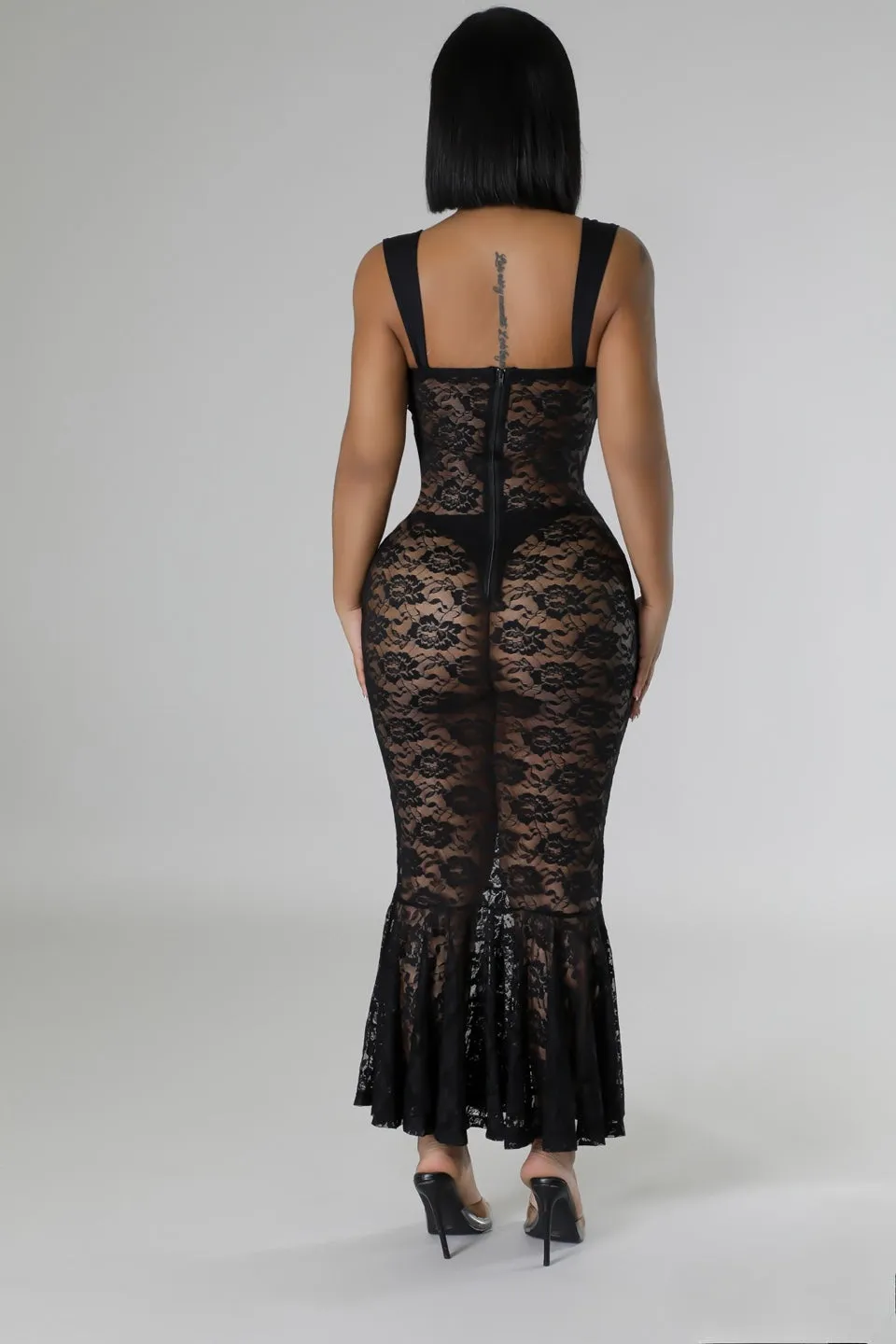 27571P - WIDE STRAP SHOULDER LACE DRESS