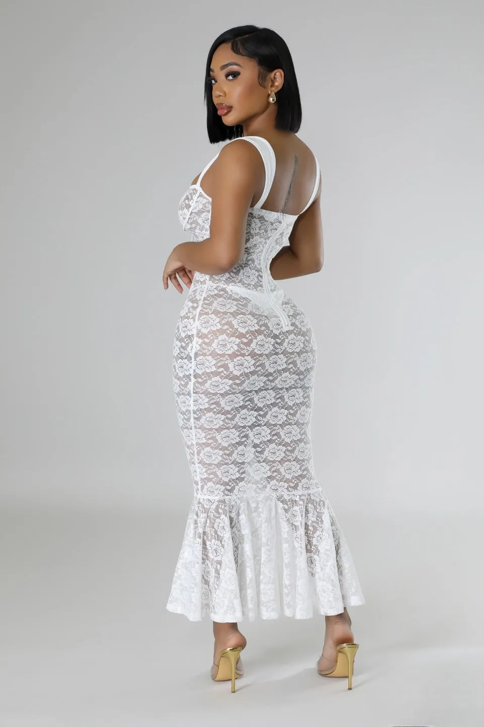 27571P - WIDE STRAP SHOULDER LACE DRESS
