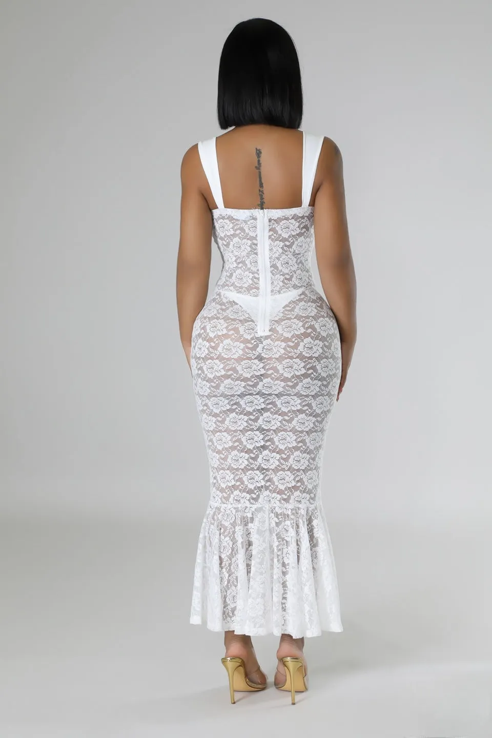 27571P - WIDE STRAP SHOULDER LACE DRESS