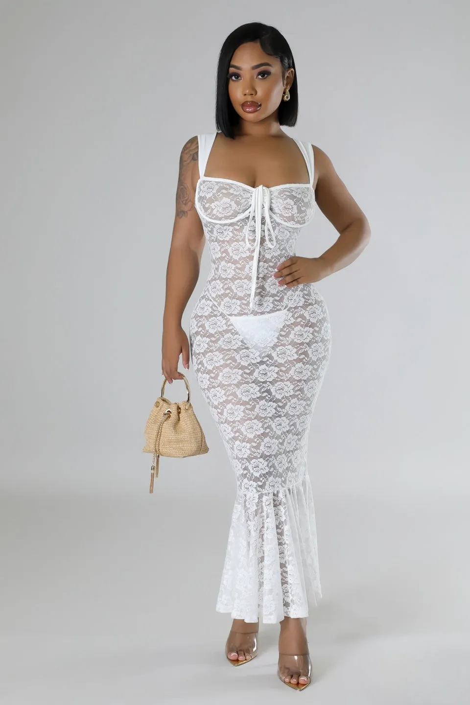 27571P - WIDE STRAP SHOULDER LACE DRESS