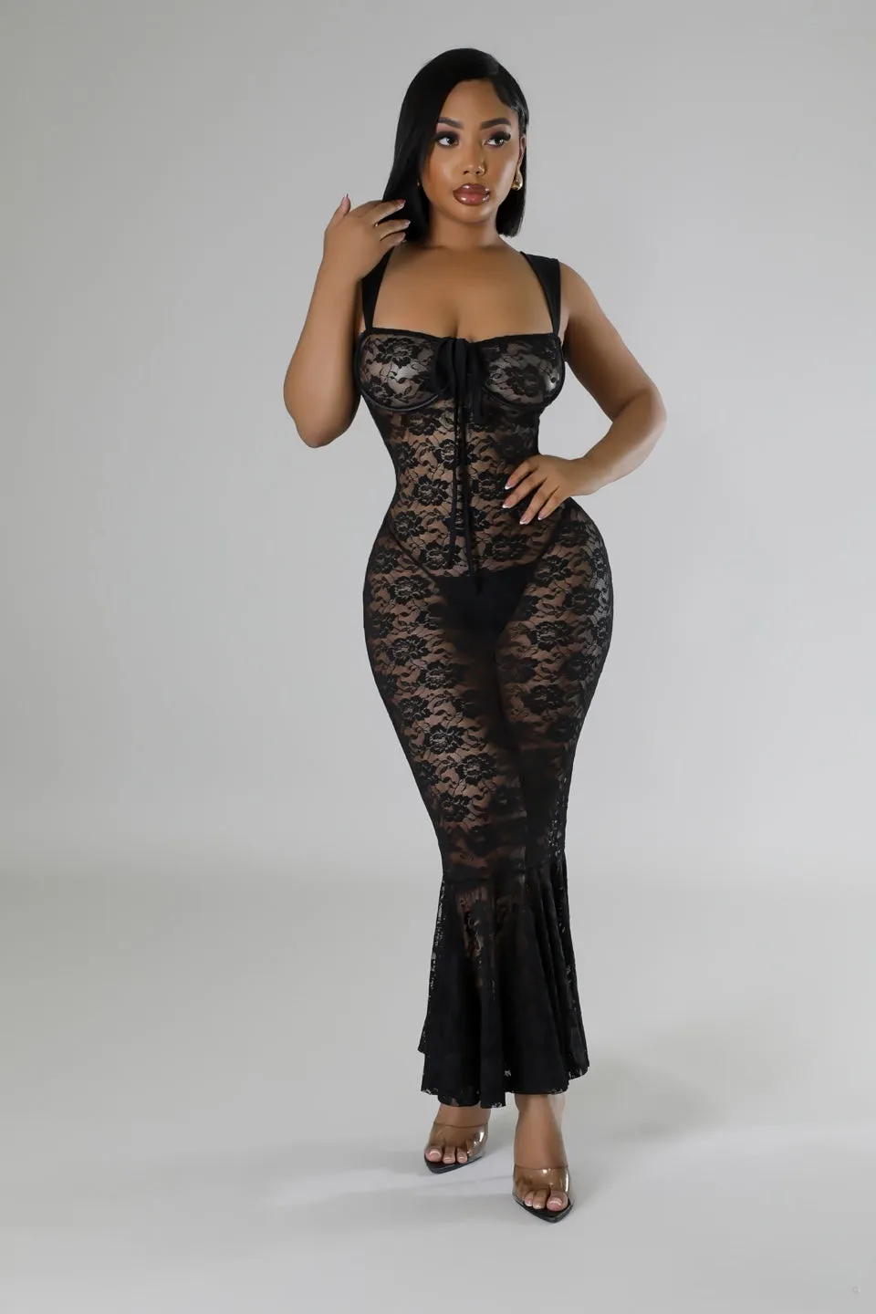27571P - WIDE STRAP SHOULDER LACE DRESS