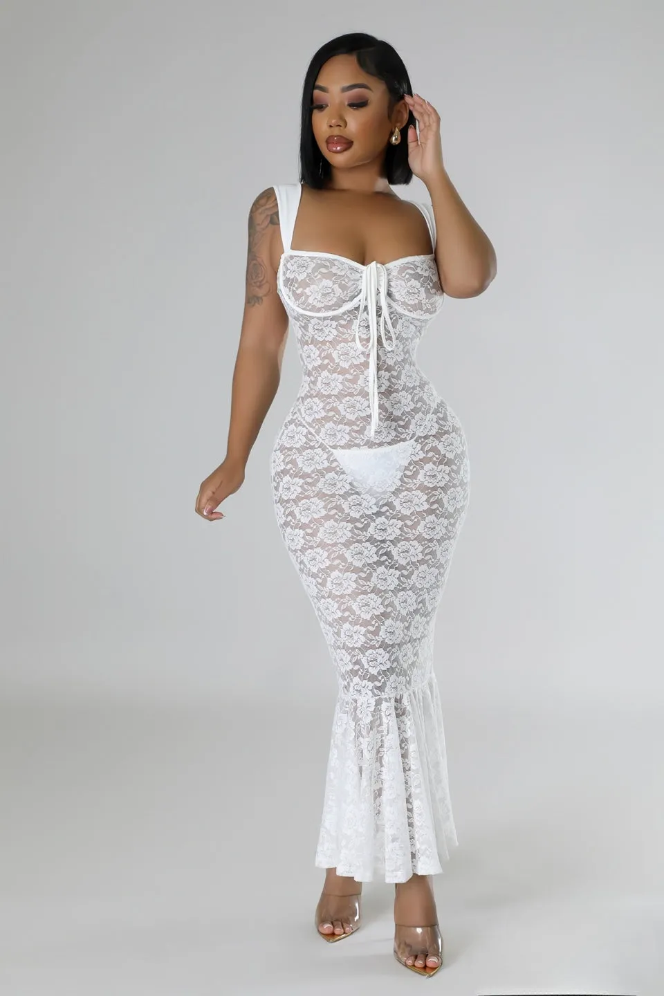 27571P - WIDE STRAP SHOULDER LACE DRESS