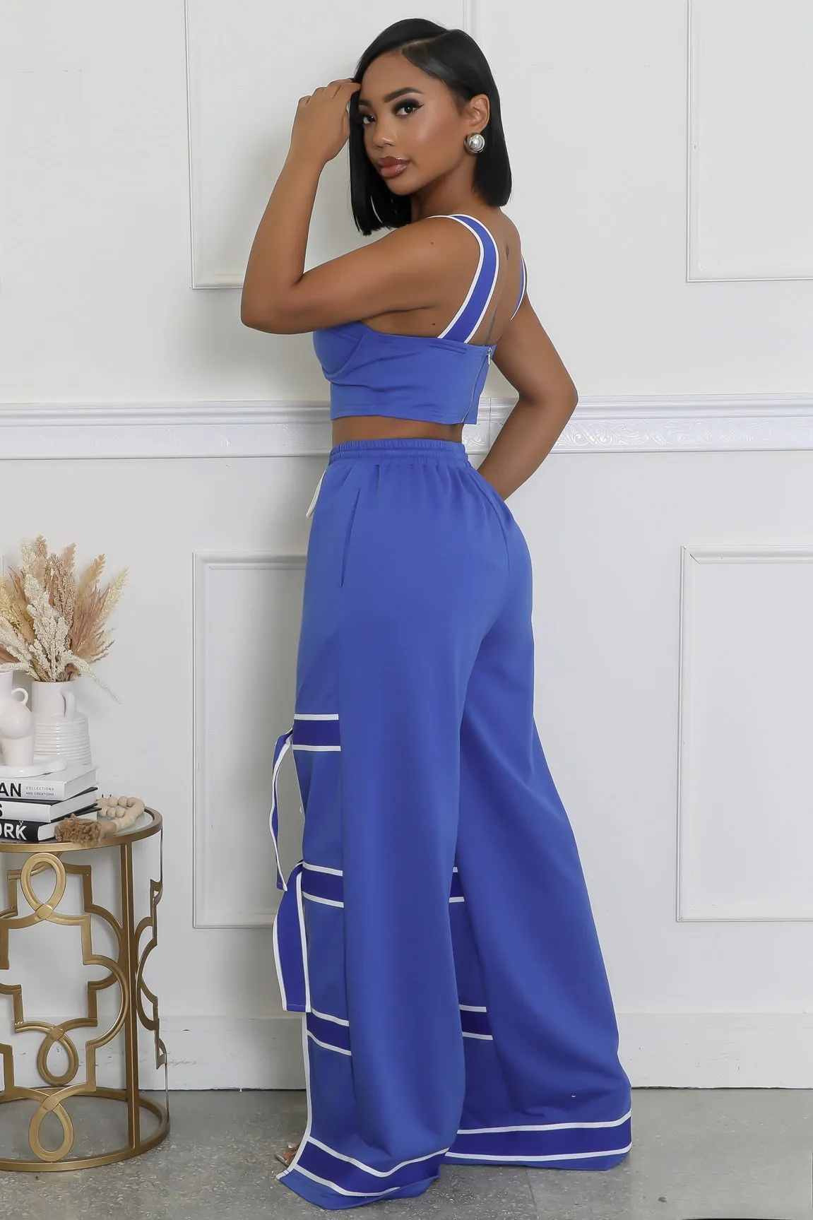 28274P - STRAP SHOULDER CROP TOP & PANTS SET