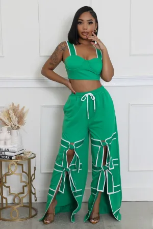 28274P - STRAP SHOULDER CROP TOP & PANTS SET