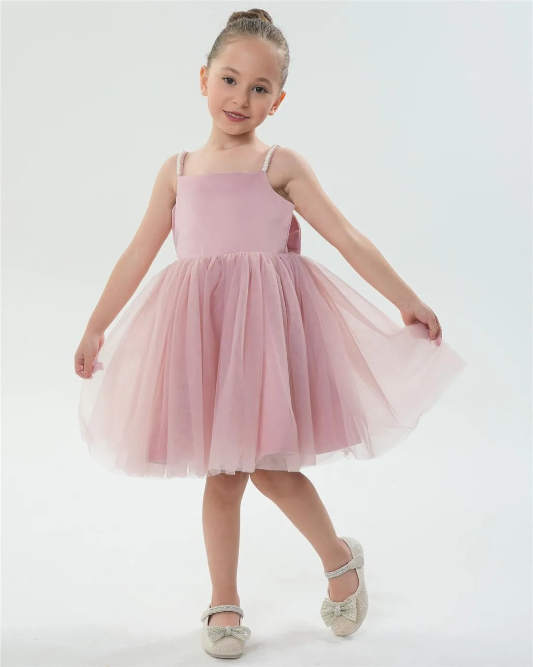 2Bunnies Girls' Pearl-Strap Sleeveless Bow Fit & Flare Dress