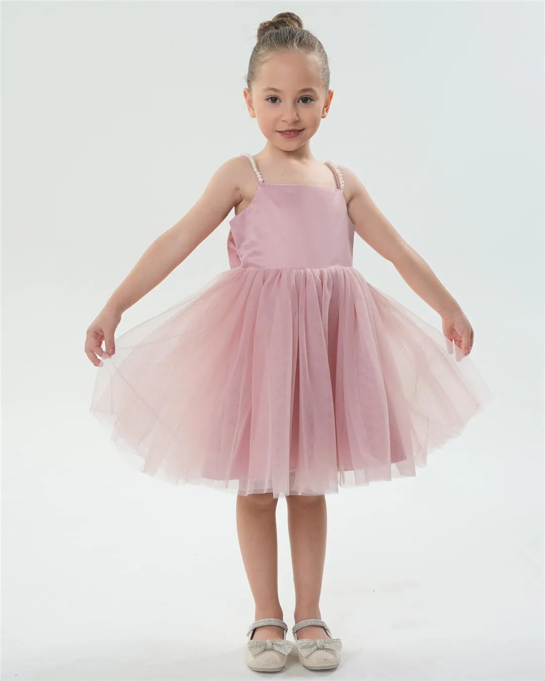 2Bunnies Girls' Pearl-Strap Sleeveless Bow Fit & Flare Dress