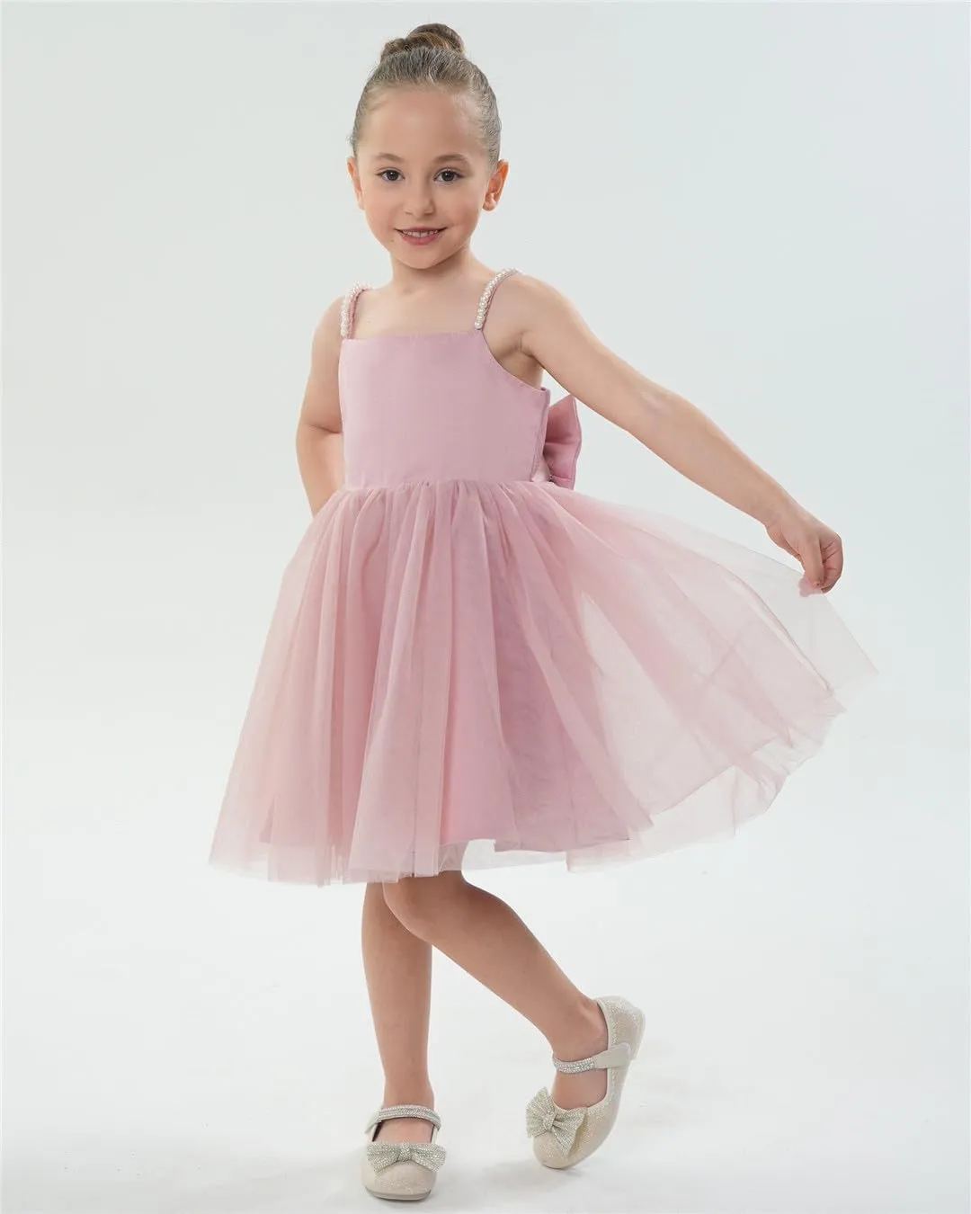 2Bunnies Girls' Pearl-Strap Sleeveless Bow Fit & Flare Dress