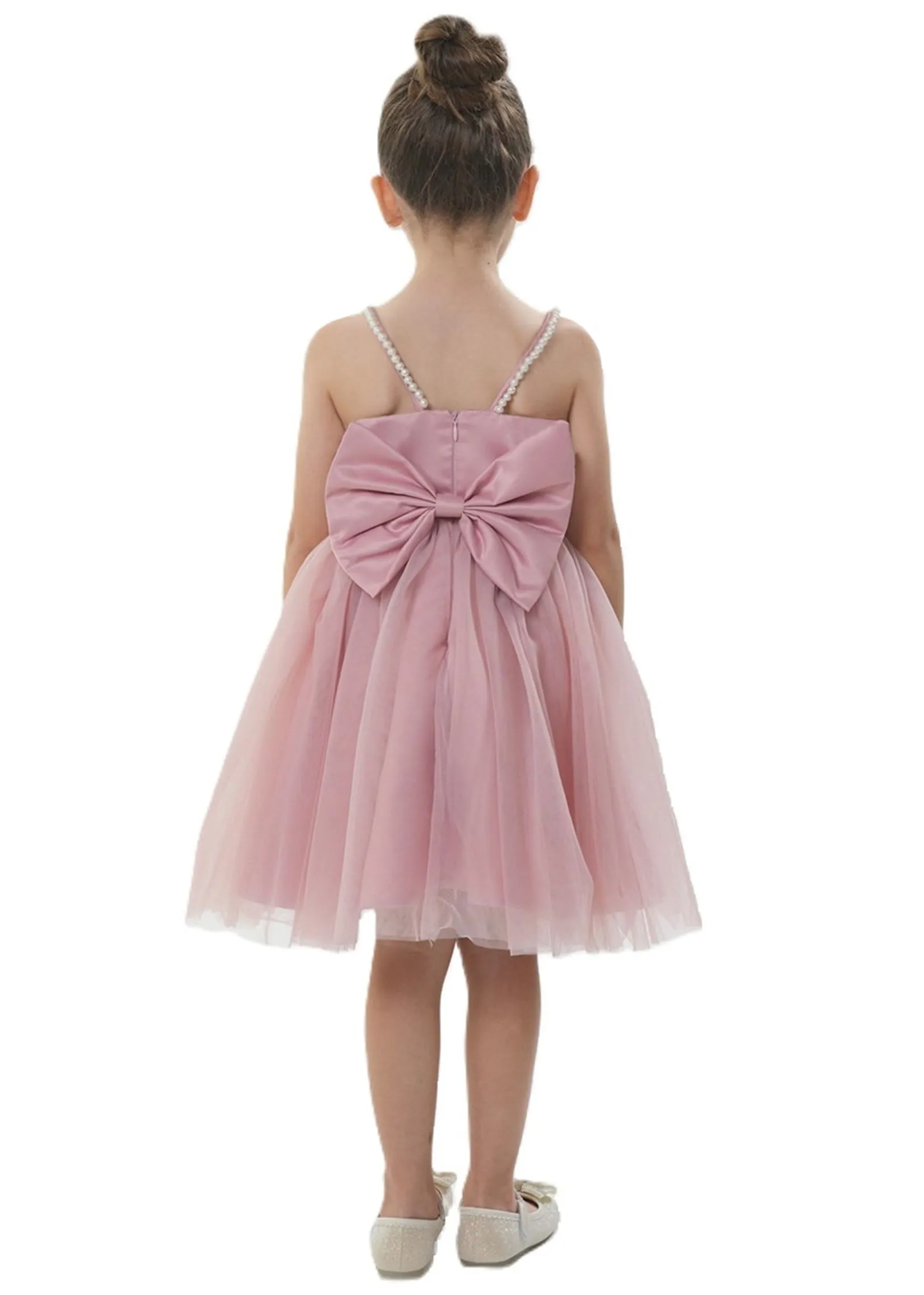 2Bunnies Girls' Pearl-Strap Sleeveless Bow Fit & Flare Dress