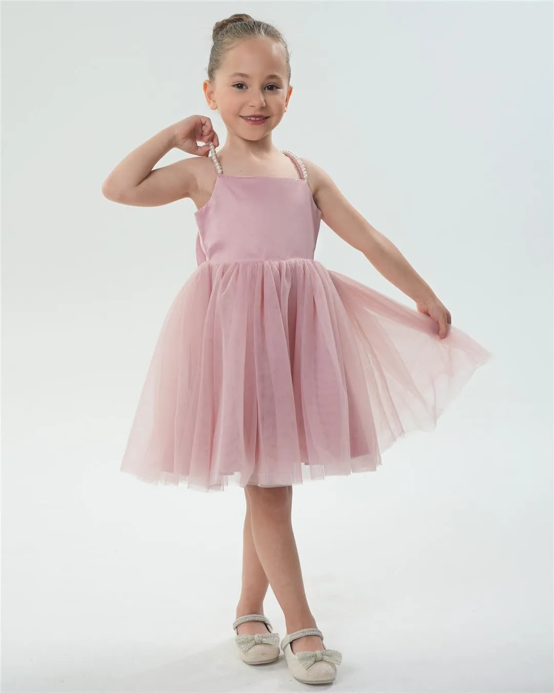 2Bunnies Girls' Pearl-Strap Sleeveless Bow Fit & Flare Dress