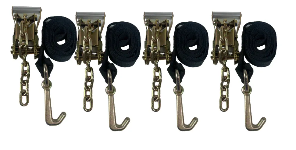 2" x 10' Diamond Weave Strap with Mini J Hooks and Chain Tail Ratchet (4 Pack)