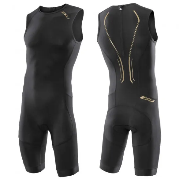 2XU Elite X Short Course Trisuit, Backzip, Herren, Black/Gold