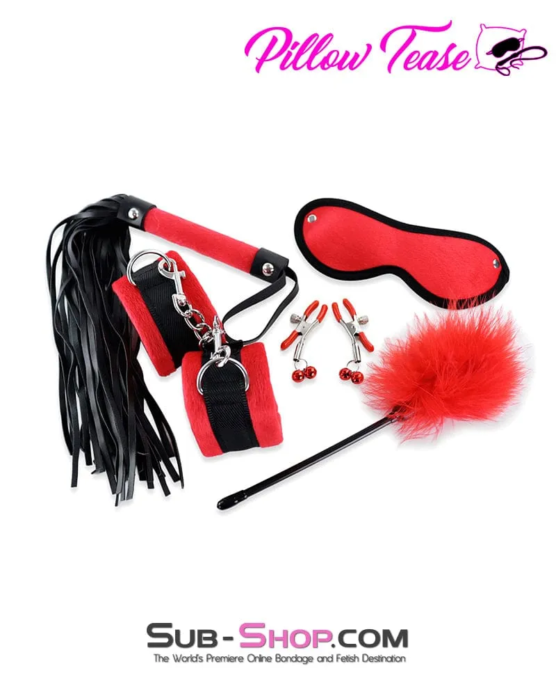 3652M      Red Room Bondage Fantasy Set with Clamps, Whip and Tickler