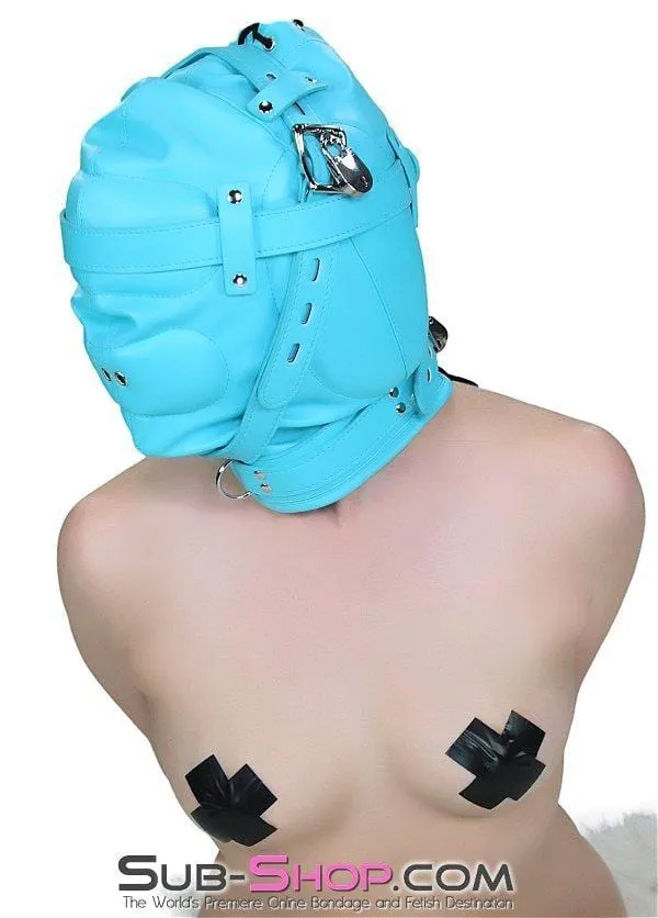 3728RS      Forbidden Fantasies Diamond Blue Locking Sensory Deprivation Slave Hood