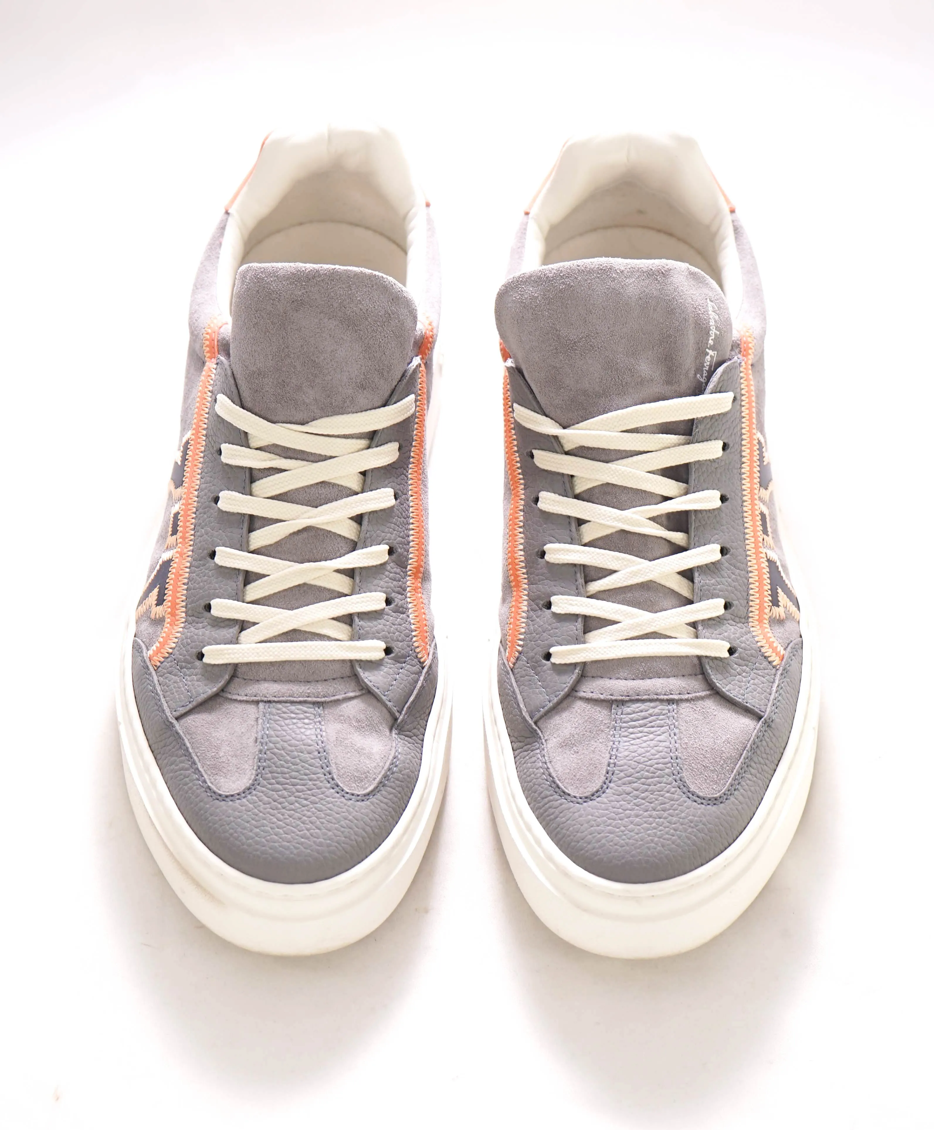 $750 SALVATORE FERRAGAMO - *BORG 5* Gray/Salmon Gancini Sneaker - 10 M US
