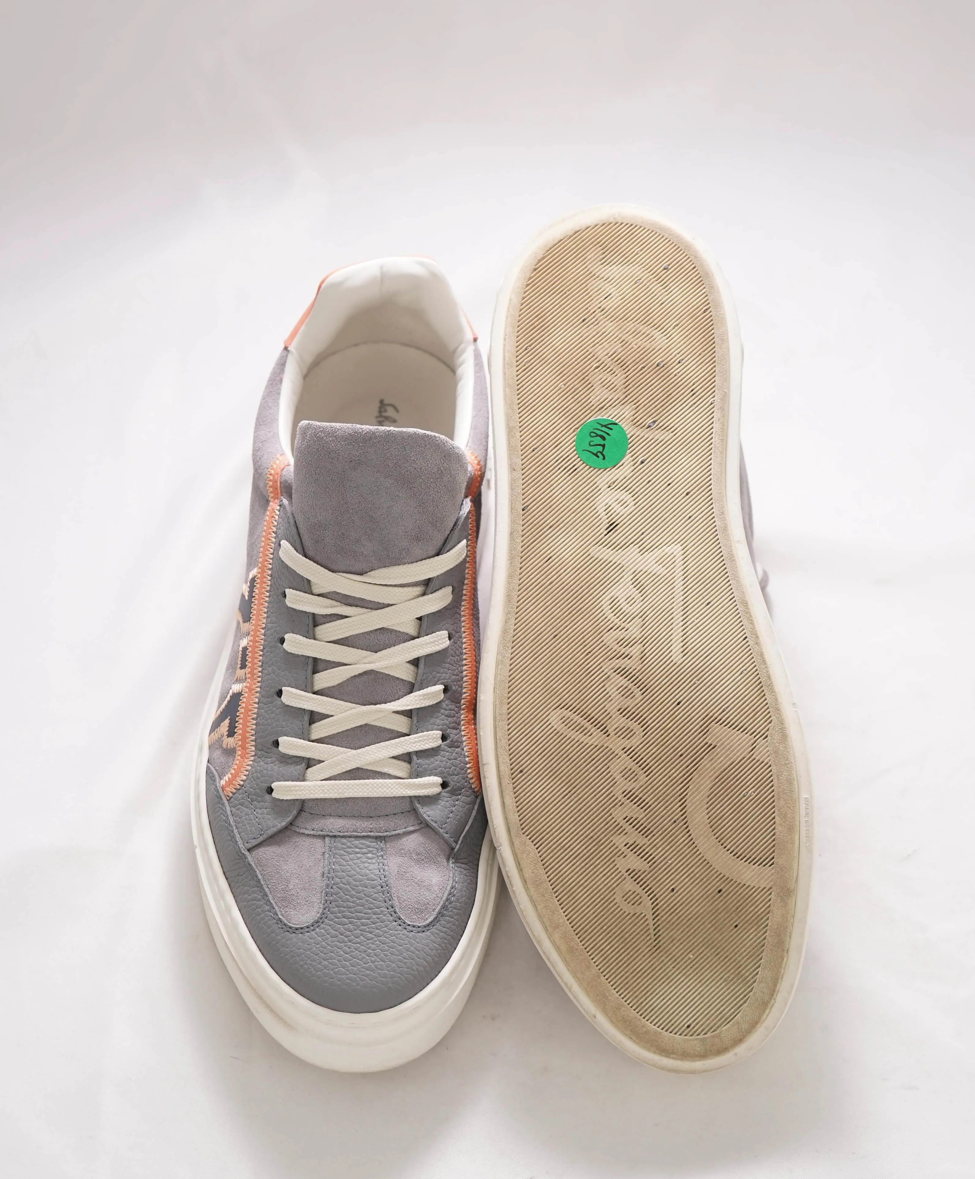 $750 SALVATORE FERRAGAMO - *BORG 5* Gray/Salmon Gancini Sneaker - 10 M US
