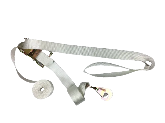 (8) 1.5" x 14' White Tent Straps w/ Loops & Twisted Snap Hook Ratchet Handles
