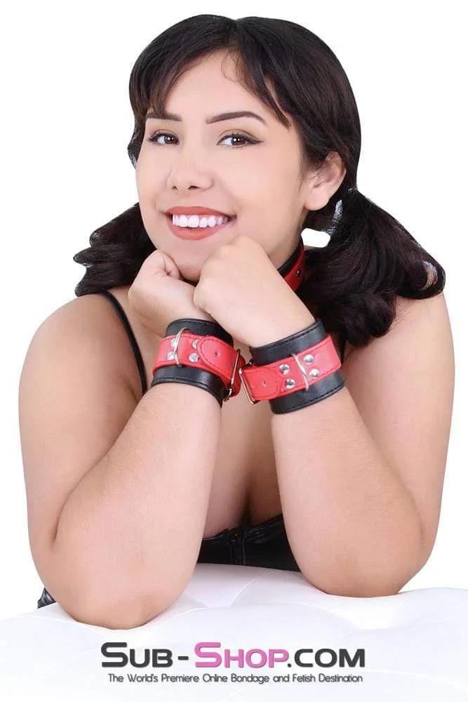 9024MQ      Red Stripes Black Wrist Cuffs with Red Strap - LAST CHANCE - Final Closeout!