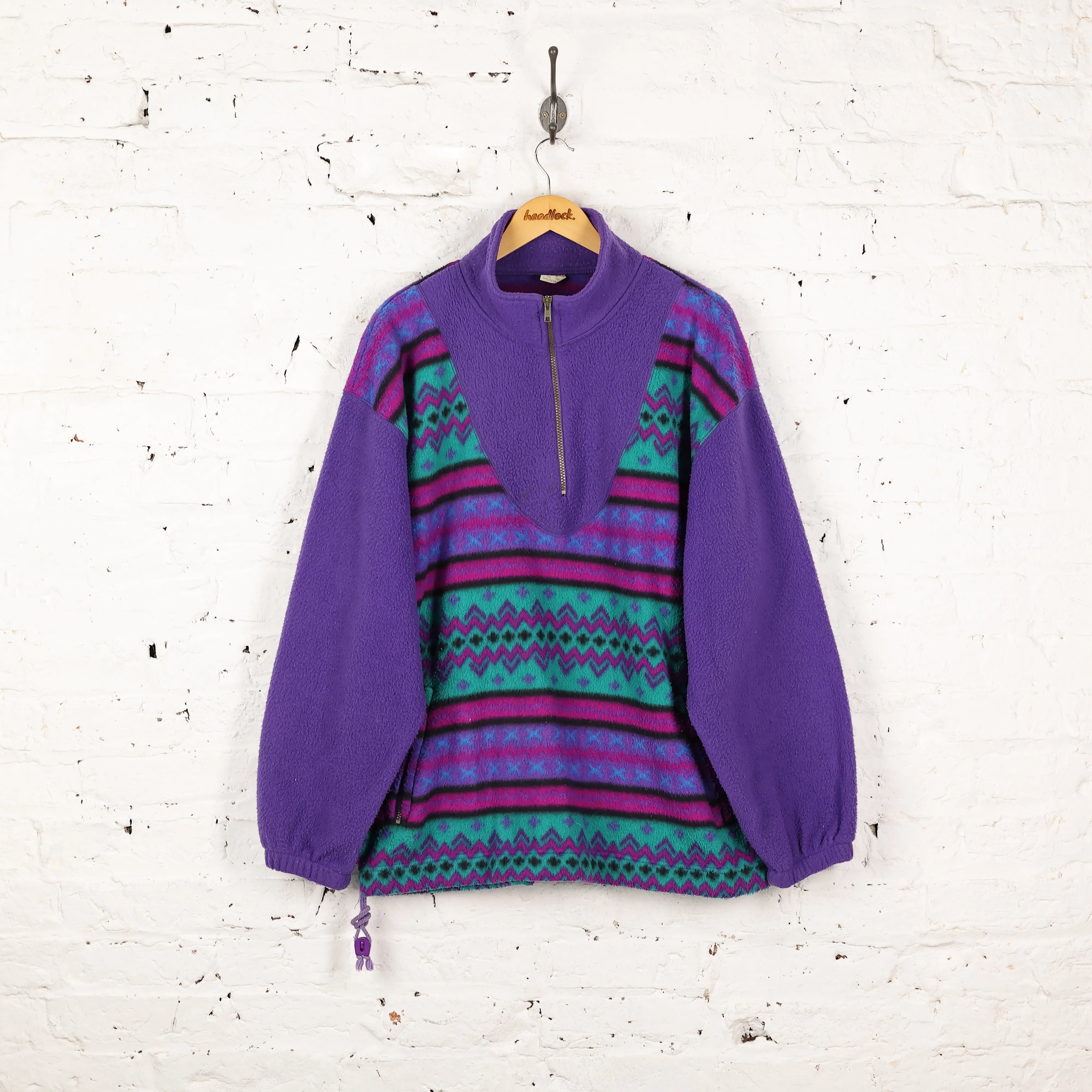 90s 1/4 Zip Pattern Fleece - Purple - XXL