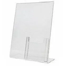 Acrylic 8-1/2" x 11" Slanted Sign Holder with 4x9 Tri-Fold Brochure Holder