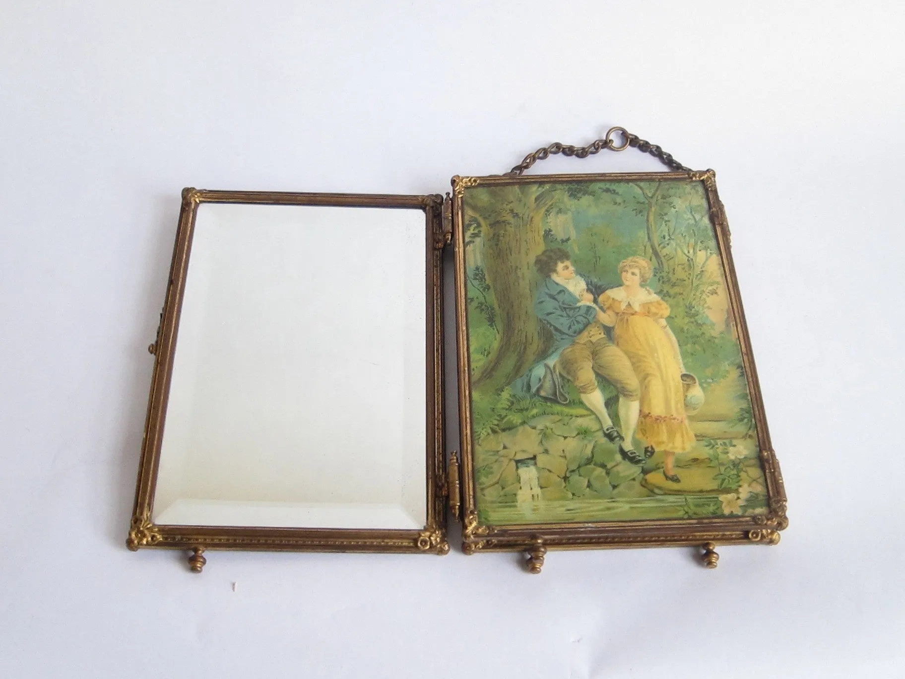 Antique Tri Fold Celluloid Decorative Mirror - 1899
