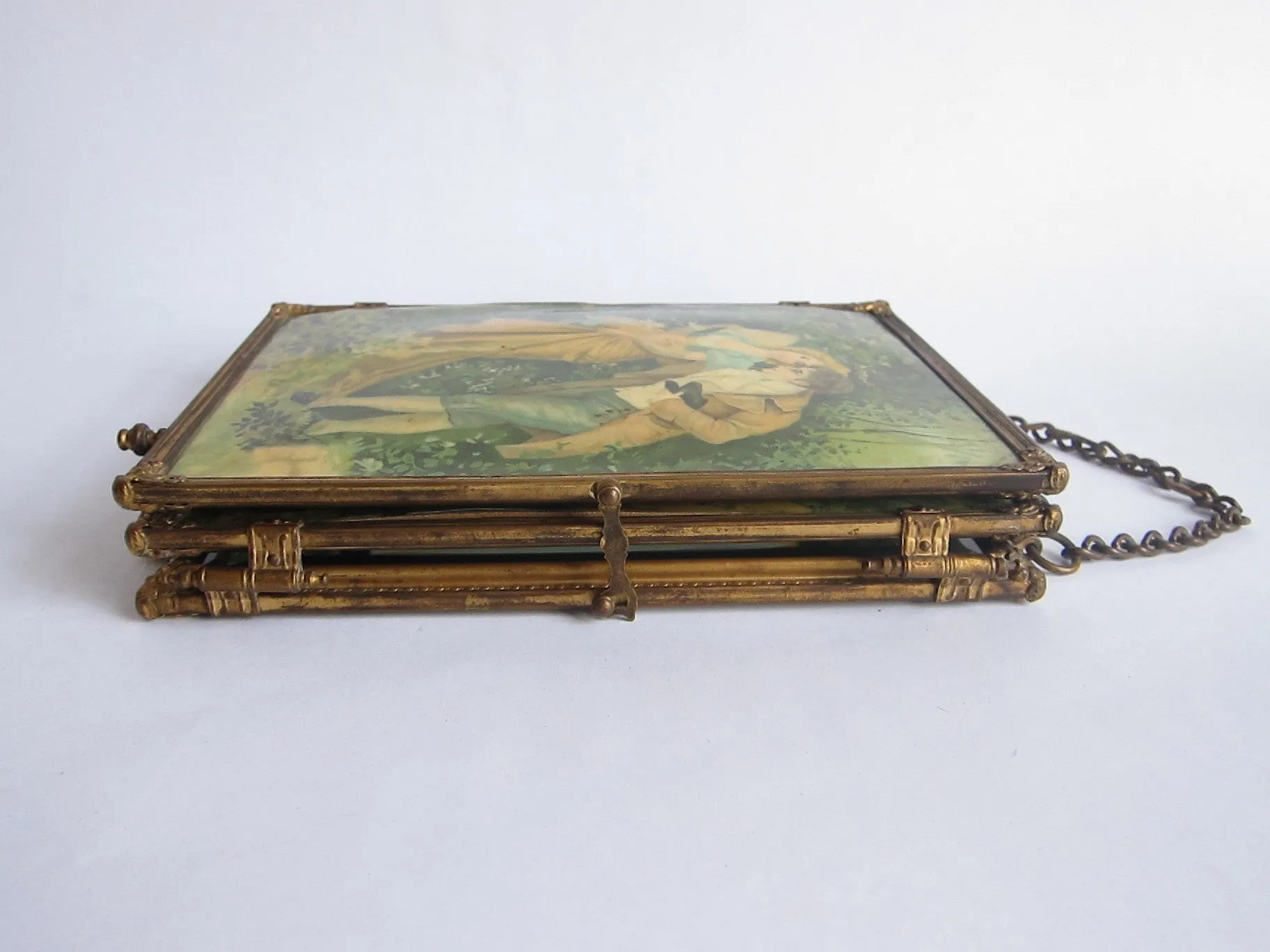 Antique Tri Fold Celluloid Decorative Mirror - 1899