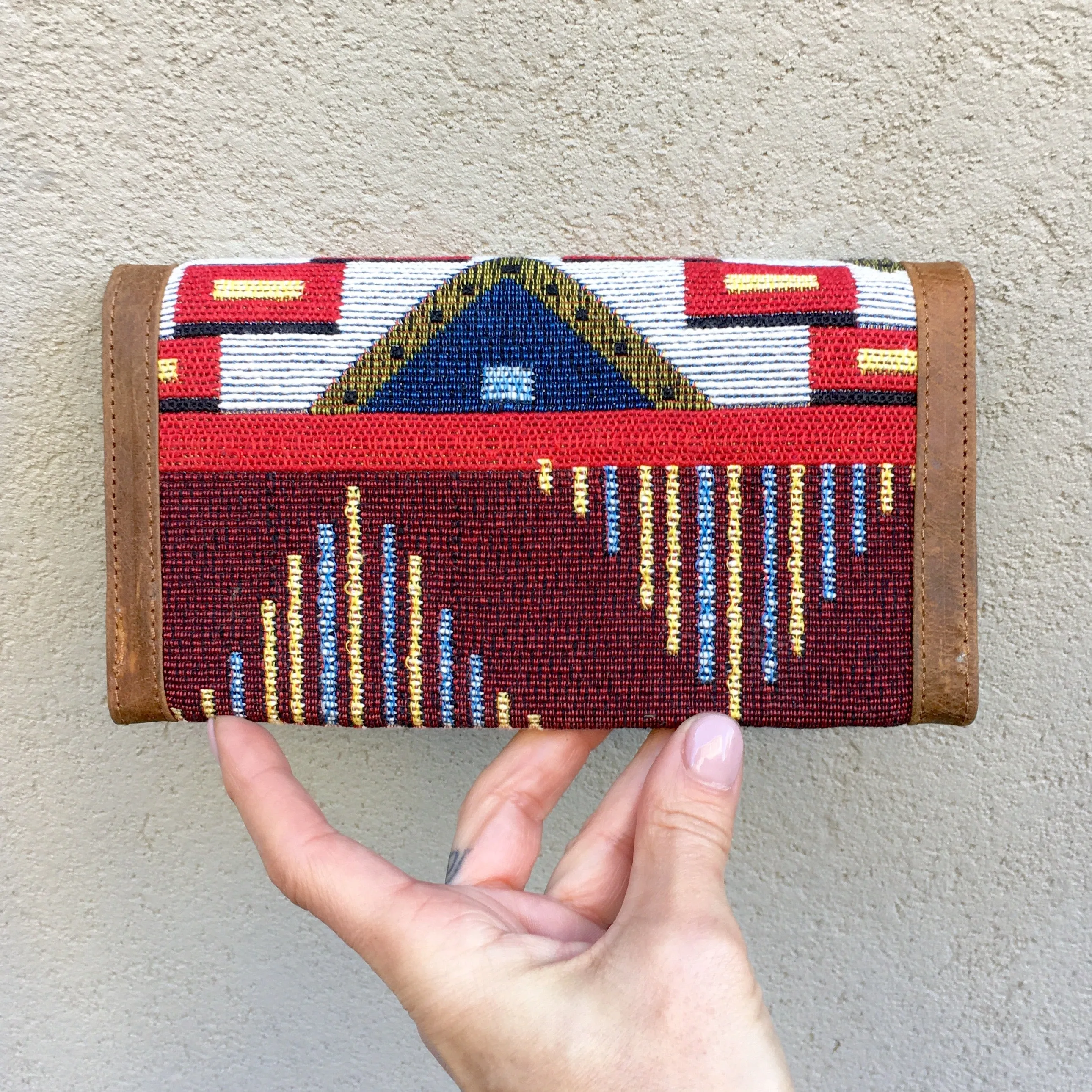 Apollonia Embroidered Aztec Bohemian Tan Leather Wallets