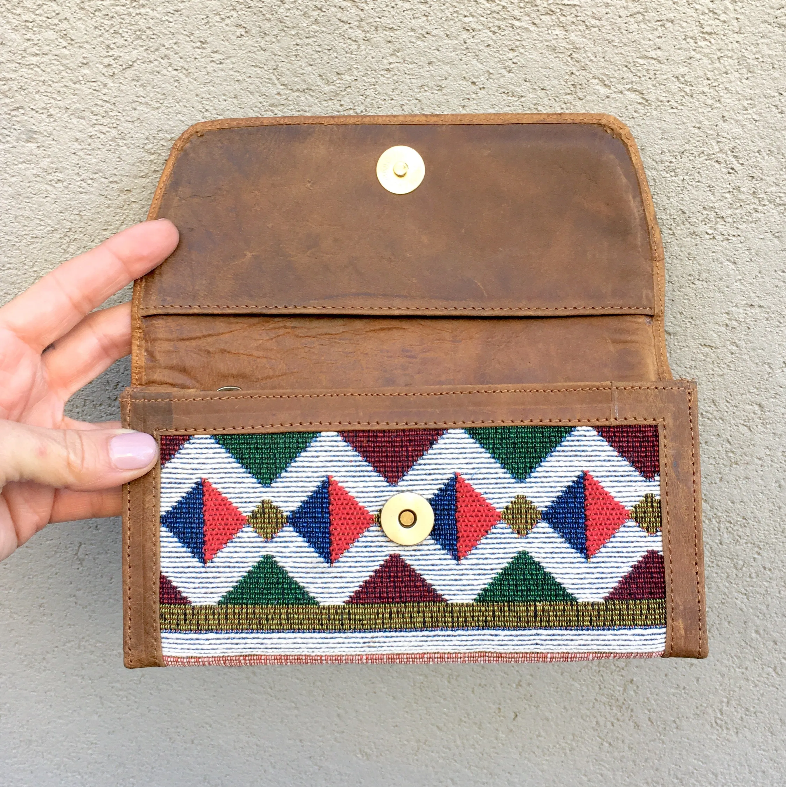 Apollonia Embroidered Aztec Bohemian Tan Leather Wallets