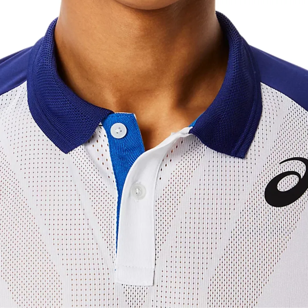 Asics Match ActiBreeze Men's Polo Shirt - Brilliant White/Dive Blue