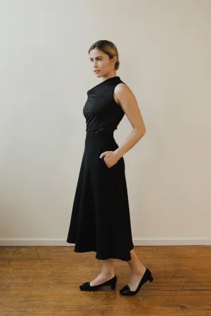 Audrey Zipper Pocket Midi Skirt - Black
