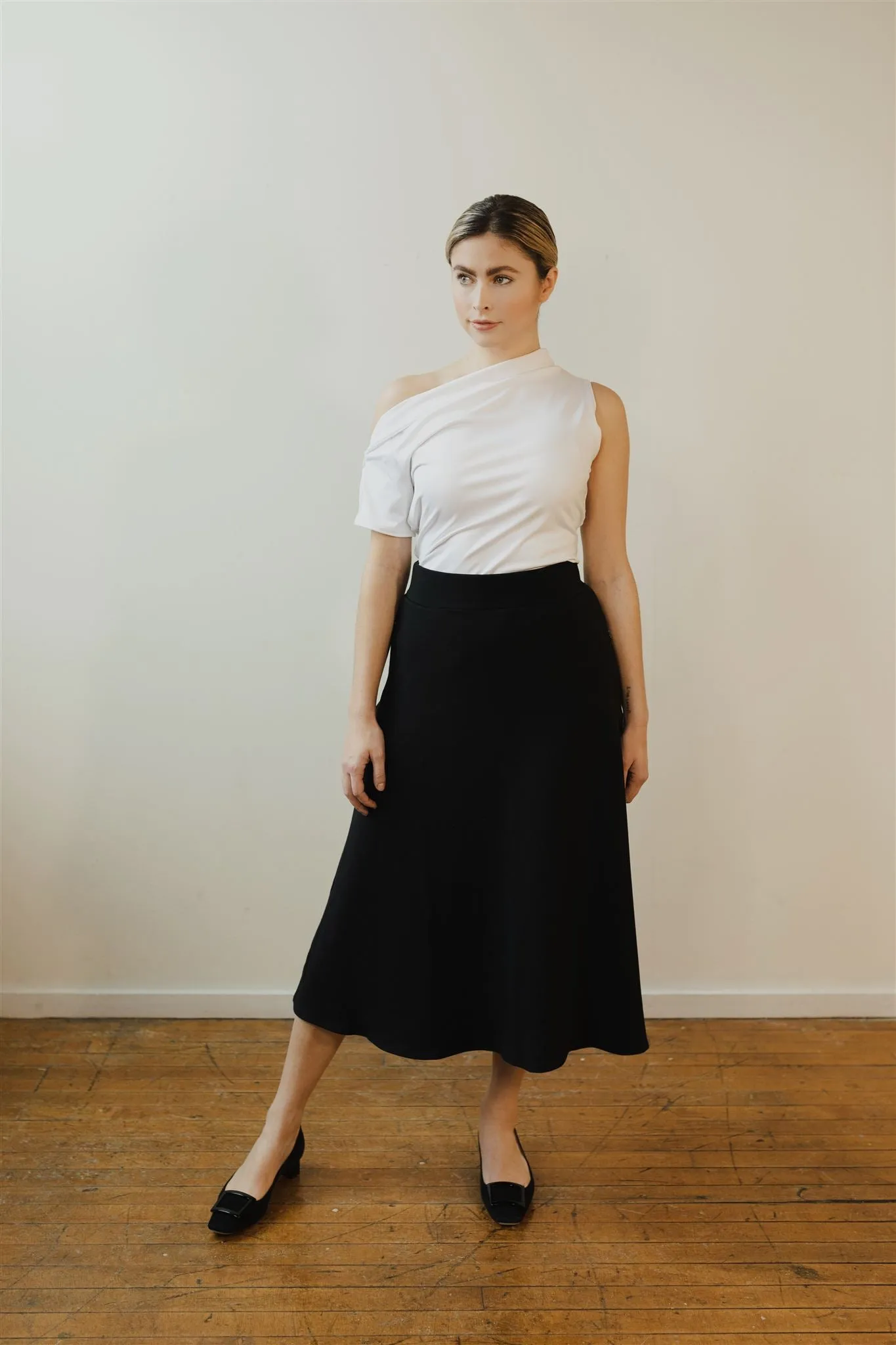 Audrey Zipper Pocket Midi Skirt - Black