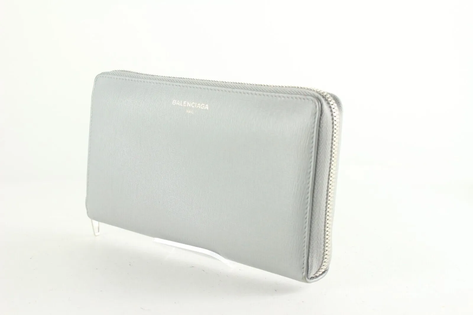 BALENCIAGA Grey Leather Zip Around Wallet 1BAL726K