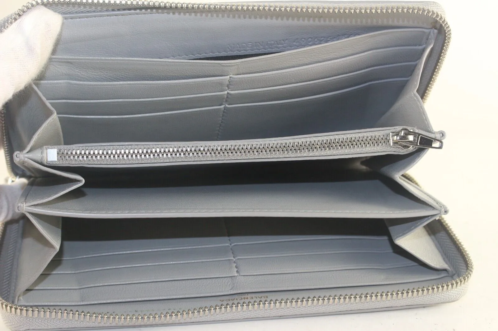 BALENCIAGA Grey Leather Zip Around Wallet 1BAL726K