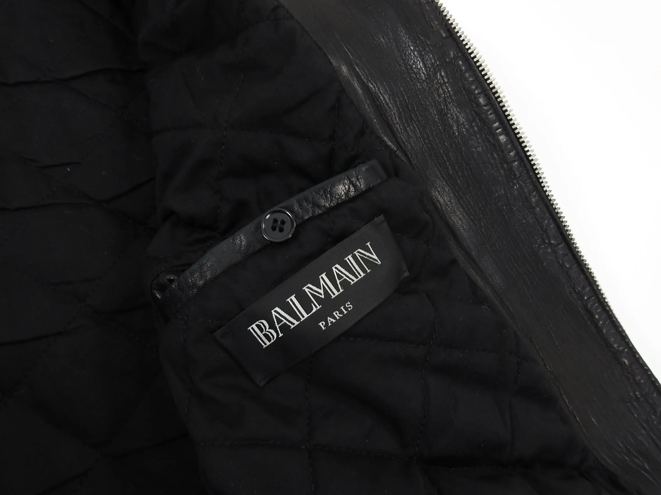Balmain Black Heavy Lambskin Leather Moto Jacket - M