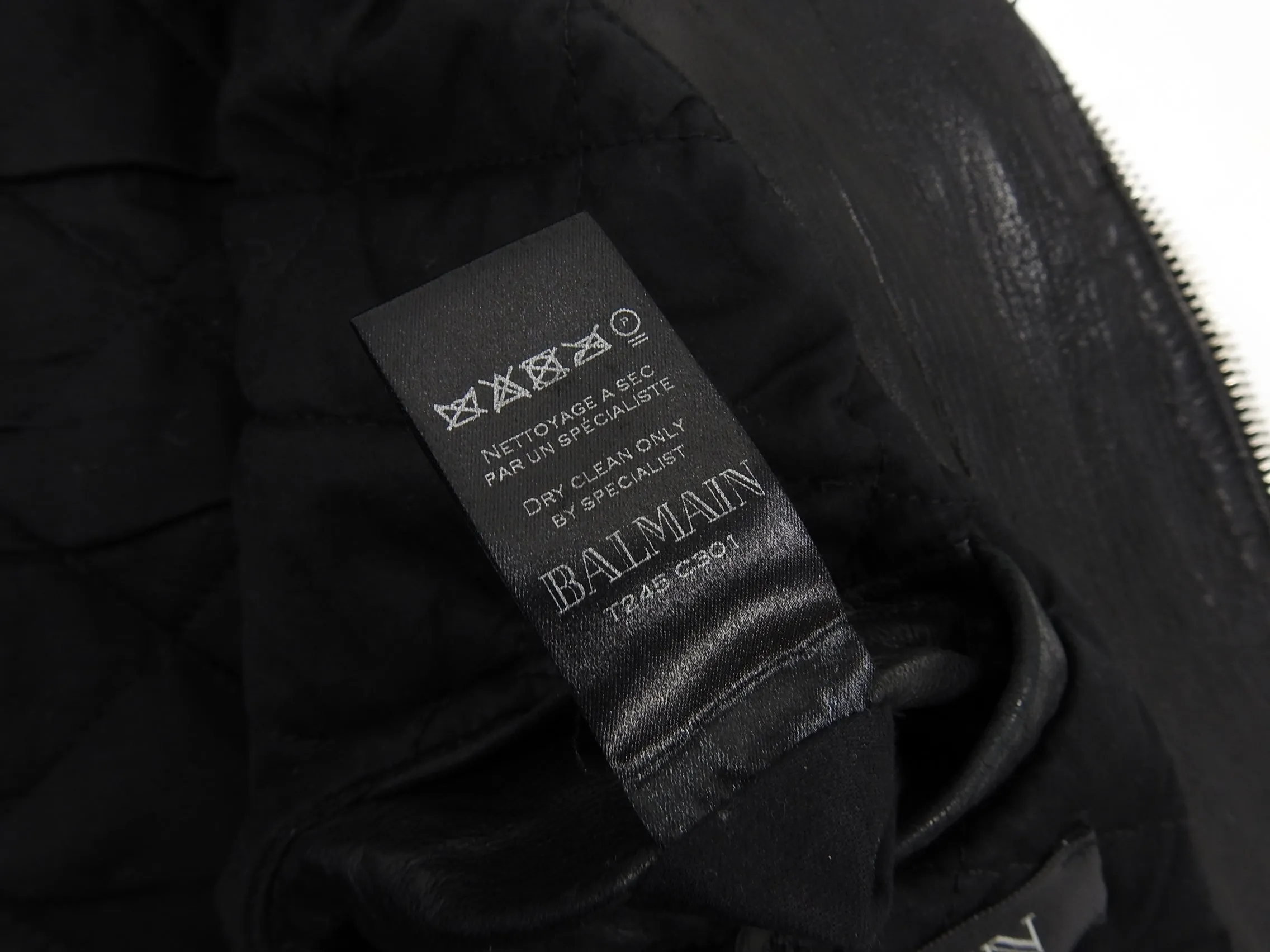 Balmain Black Heavy Lambskin Leather Moto Jacket - M