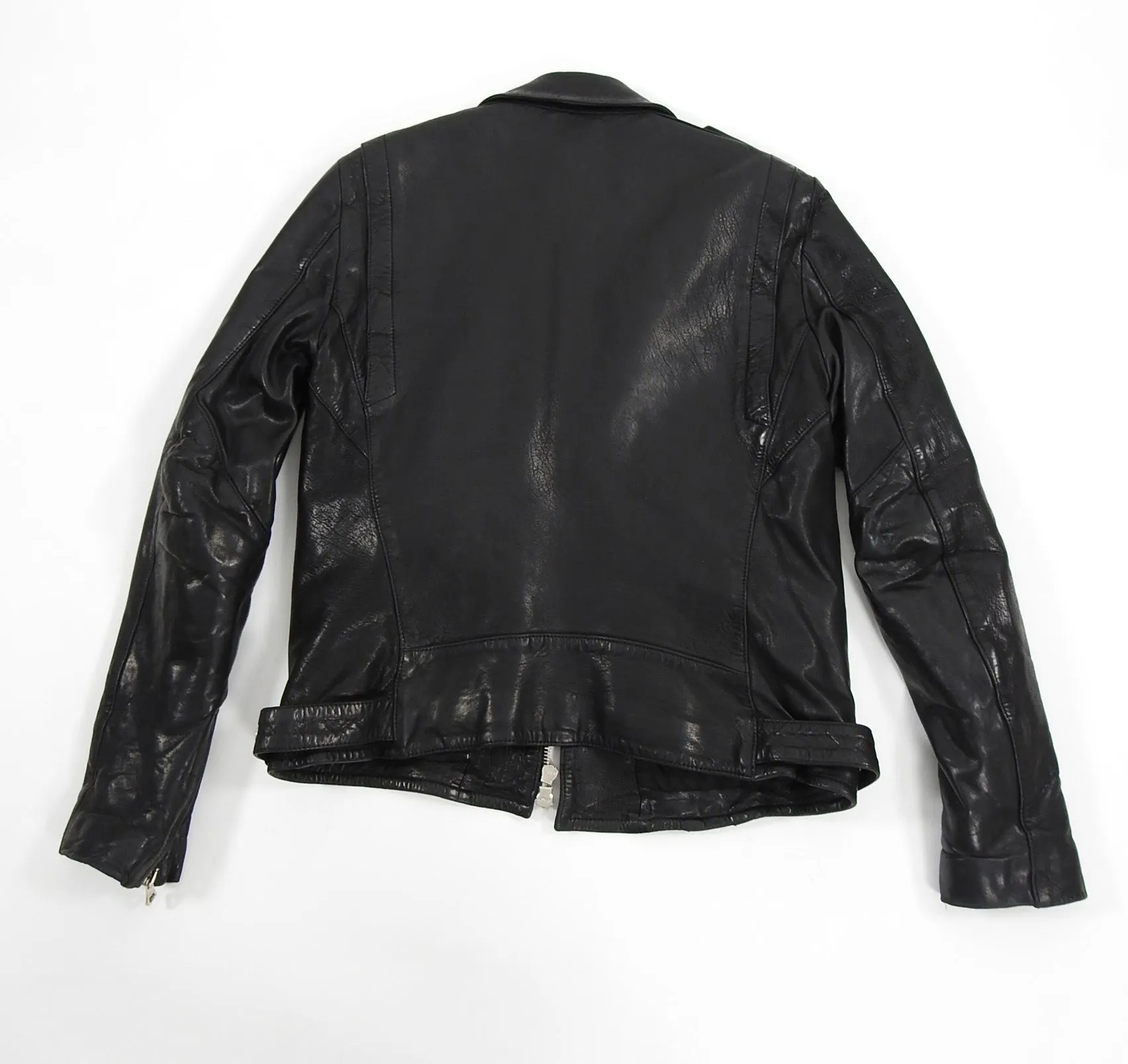 Balmain Black Heavy Lambskin Leather Moto Jacket - M