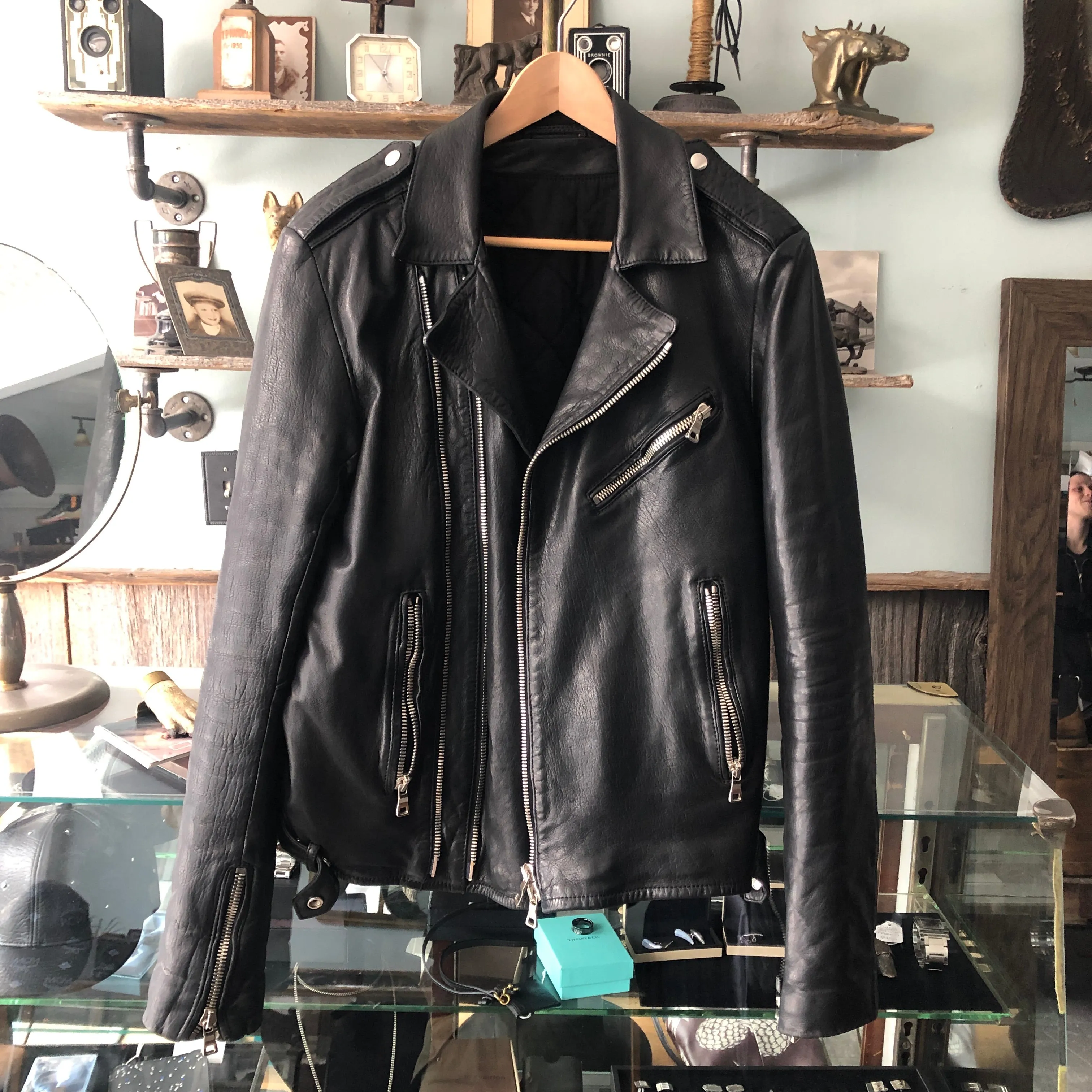 Balmain Black Heavy Lambskin Leather Moto Jacket - M