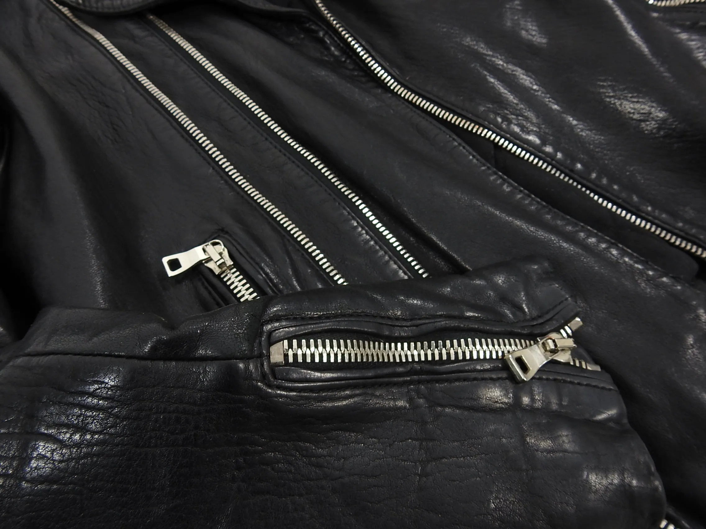 Balmain Black Heavy Lambskin Leather Moto Jacket - M