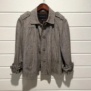 Banana Republic Short Plaid 4 Button Swing Jacket Pea Coat Wool Blend Lined Sz M