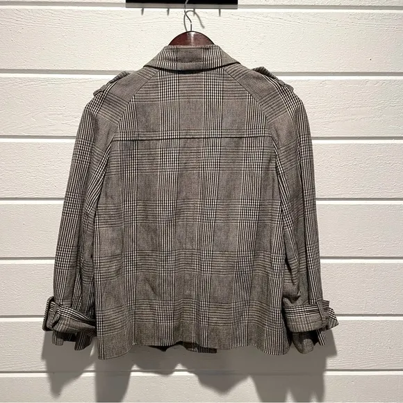 Banana Republic Short Plaid 4 Button Swing Jacket Pea Coat Wool Blend Lined Sz M