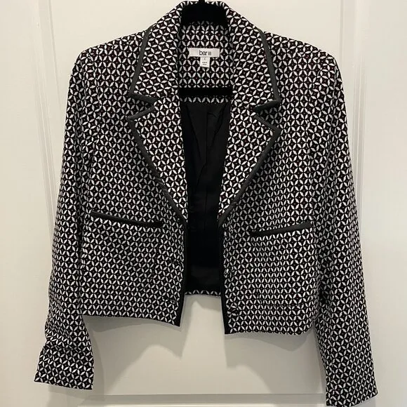 BAR III Women's Faux-Leather-Trimmed Cropped Jacket
